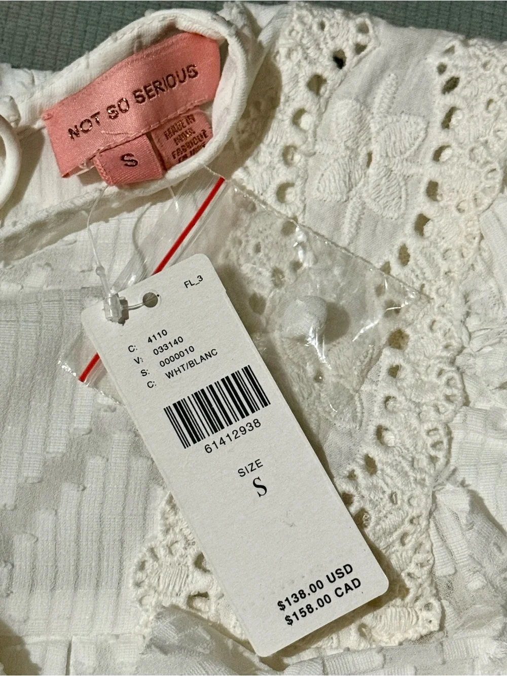 Anthropologie | Not Do Serious White Embellished Boho Top, NWT size small